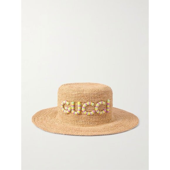 NWT GUCCI Monogram Embellished Raffia Hat Sz S - Picture 1 of 10